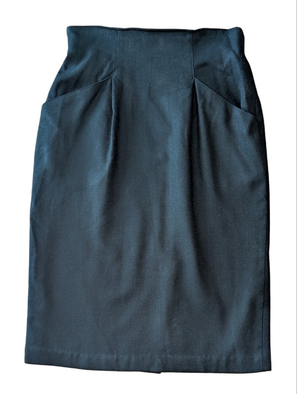 Vintage Paul Alexander 100% Wool Lined Tulip Midi Skirt Pocket Black 12